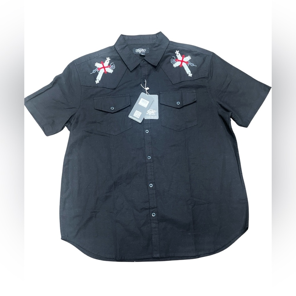 Vox Populi Men's Cream Embroidered Button-Up Shirt